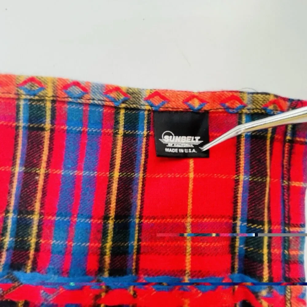 Vtg Sunbelt of California Plaid Bandana Pocket Square Embroidered Border 21x21